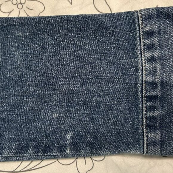 Baccini Vintage Classic Faded Denim Jean Jacket Fray Hem Uneven Cut Lt Wash Med - Picture 9 of 10